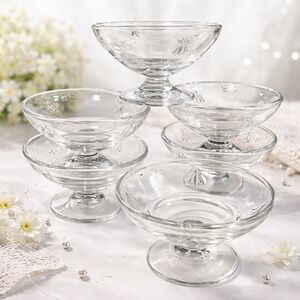 La‎ Rochere Napoleon Bee Clear Glass Footed Dessert Bowls Sherbet Elegant Set/6